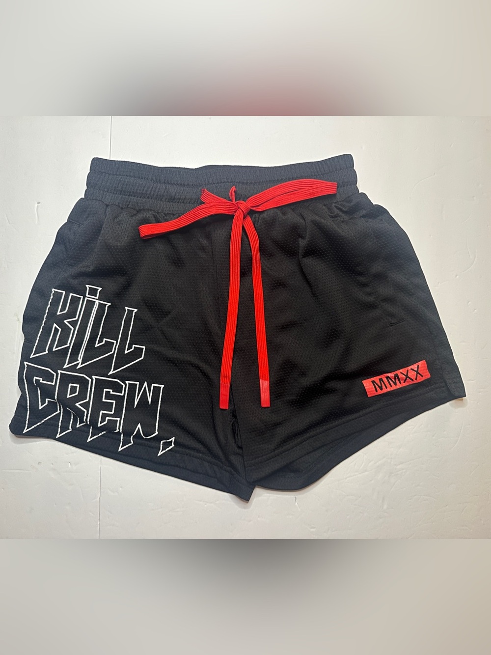 Black 'Kill Crew' Athletic Shorts with Red Drawstring Size Small